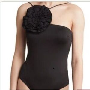 Zara Black One Piece Swimsuit with Floral Detail Size L